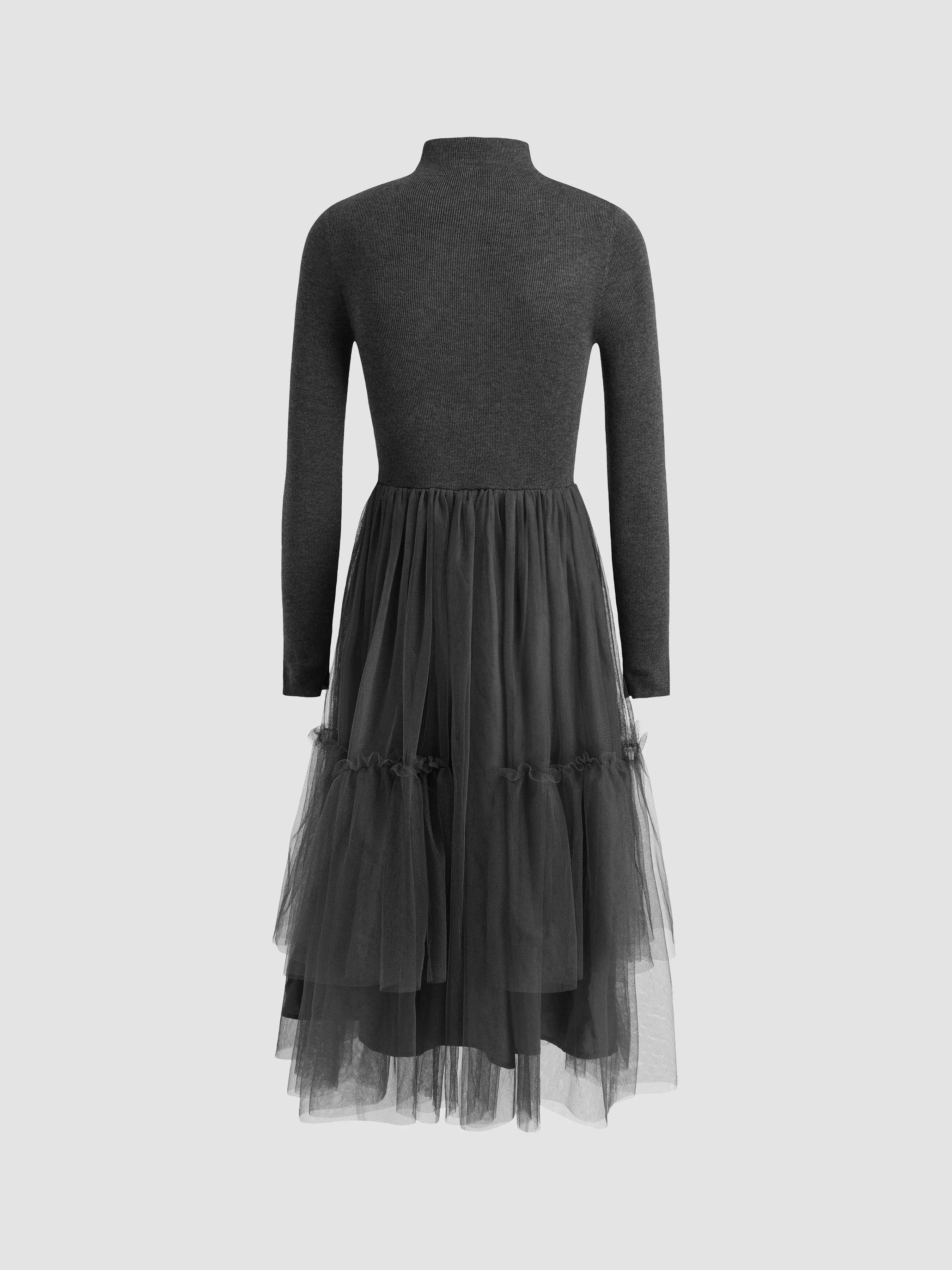 High Neck Knitted Splicing Layered Mesh Dress sold by Aha Selected product image thumbnail 4