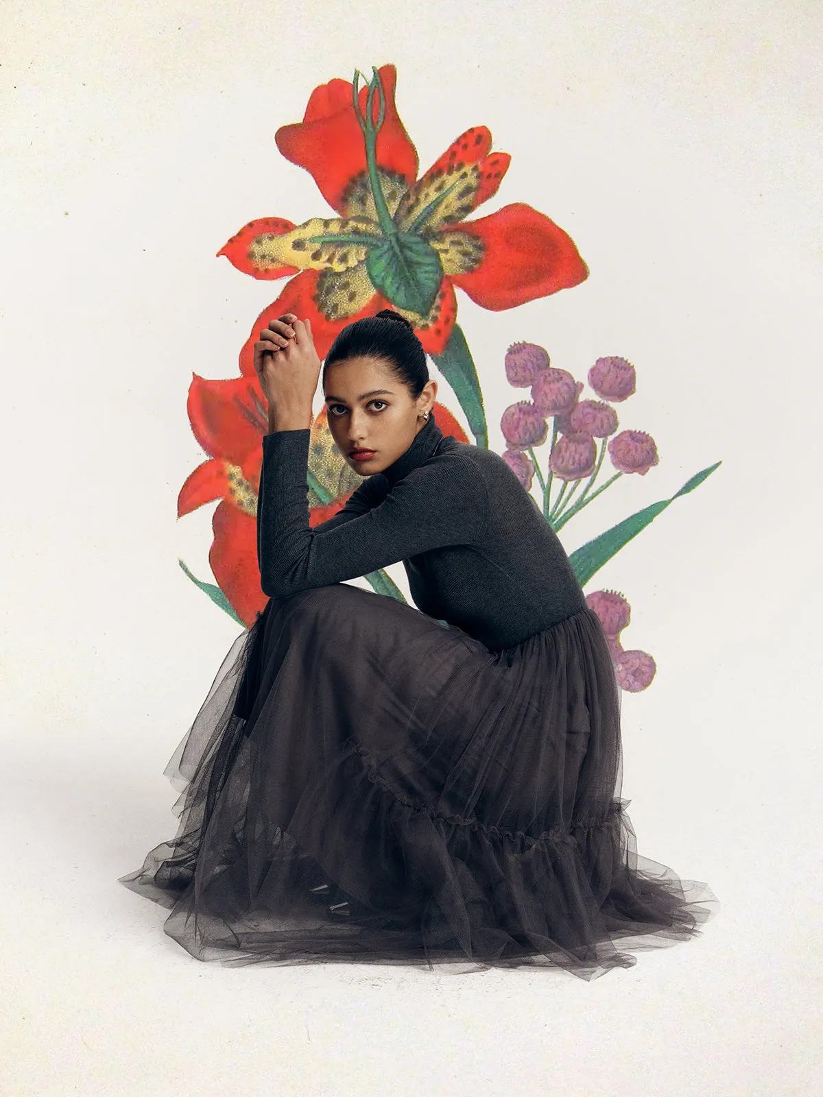 High Neck Knitted Splicing Layered Mesh Dress sold by Aha Selected product image thumbnail 3