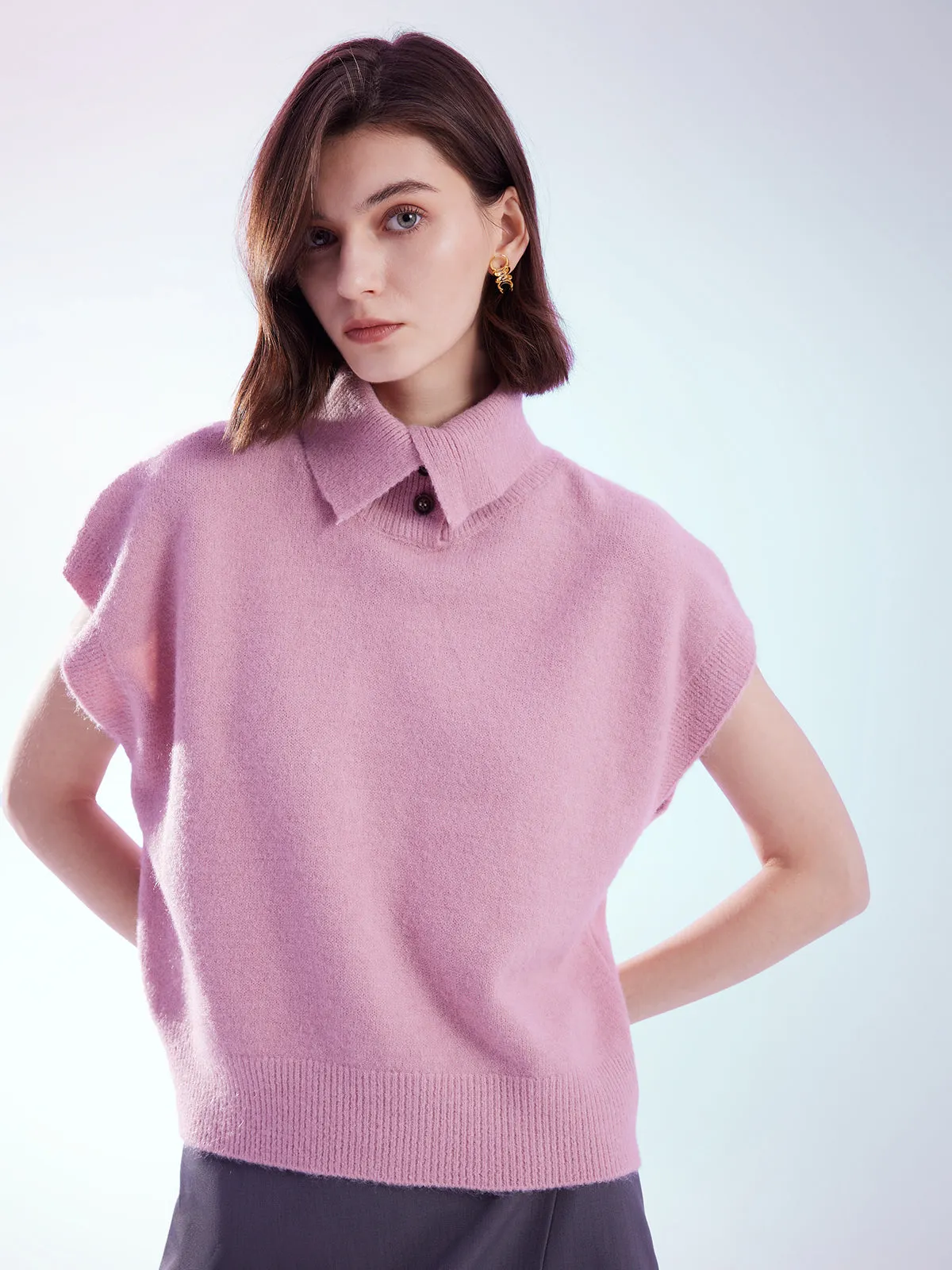 Oversized Short Sleeve Sweater with Turn-down Collar sold by Aha Selected product image thumbnail 2