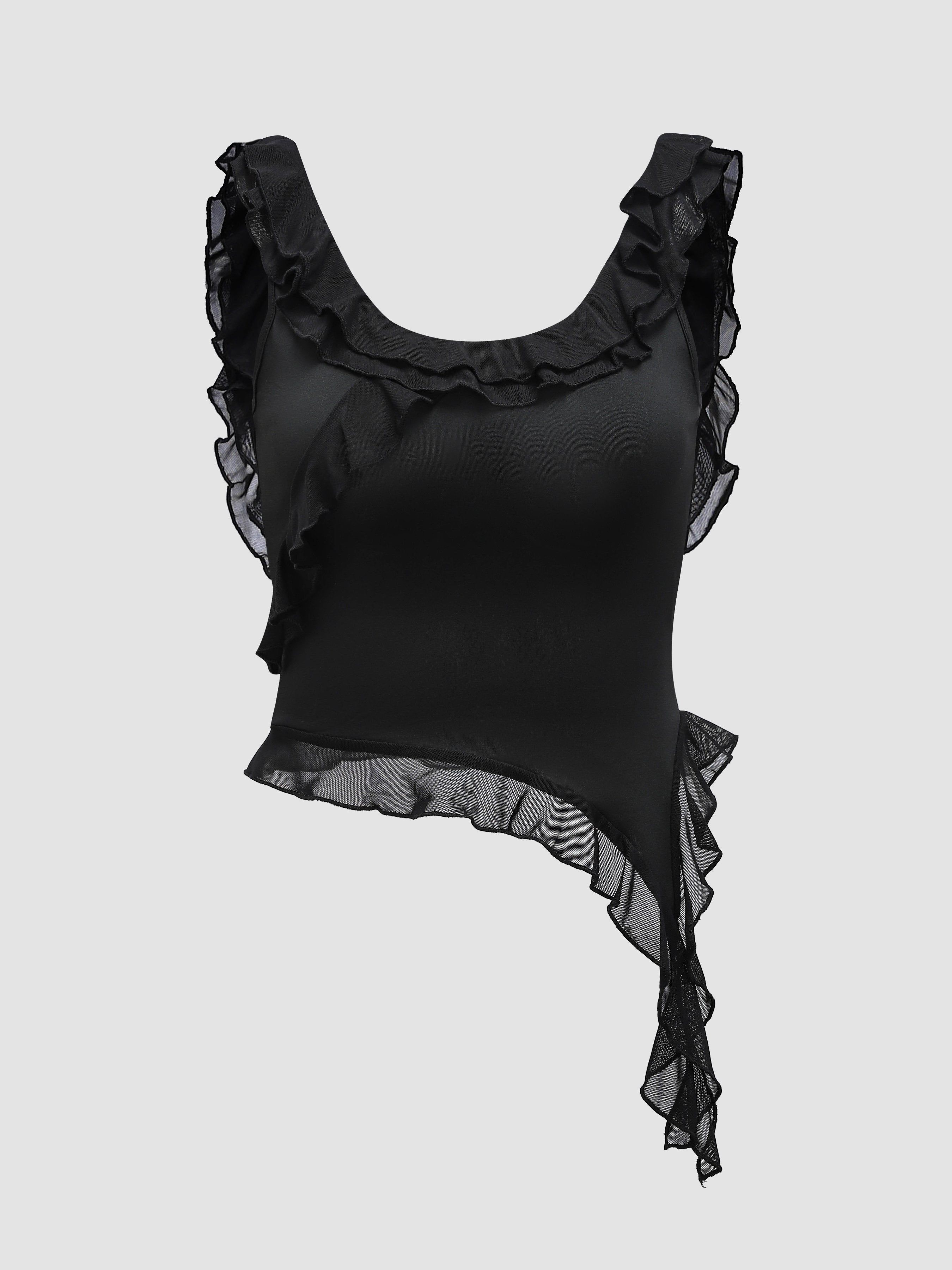 Asymmetrical Ruffle Tank Top sold by Aha Selected