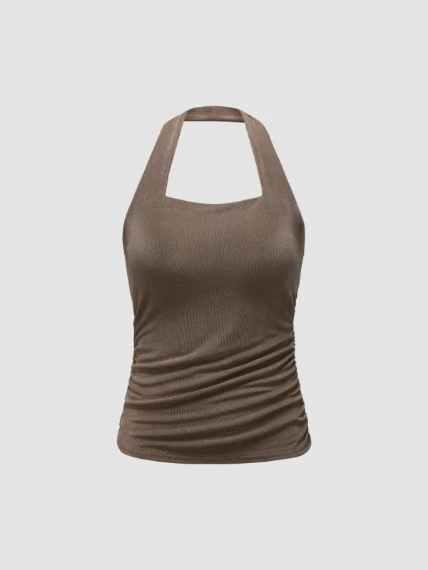 Asymmetrical Drawstring Knit Tank Top sold by Aha Selected