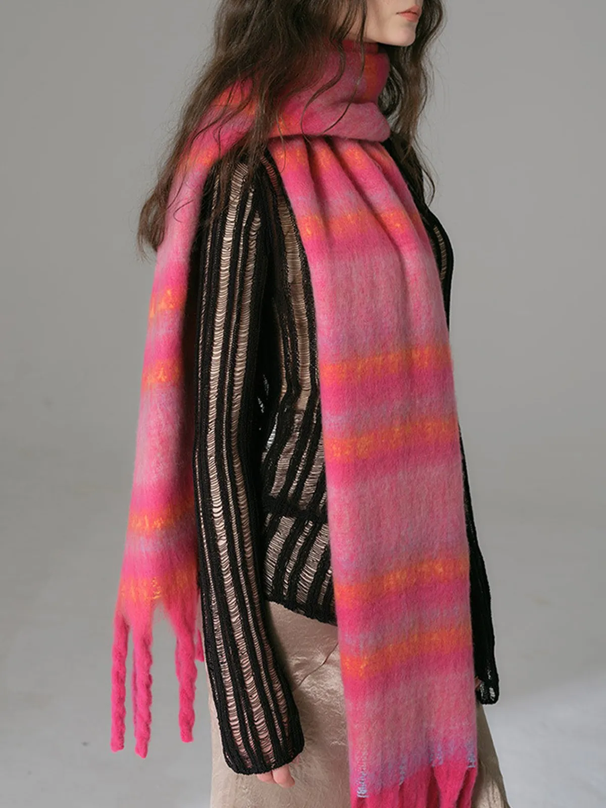 Colorful Stripes Cozy Scarf with Fringes sold by Aha Selected product image thumbnail 5