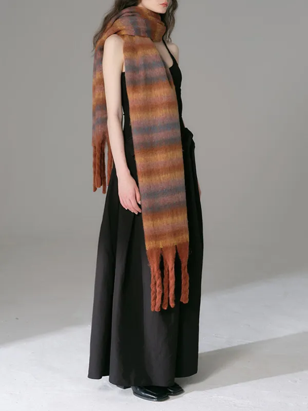 Colorful Stripes Cozy Scarf with Fringes sold by Aha Selected