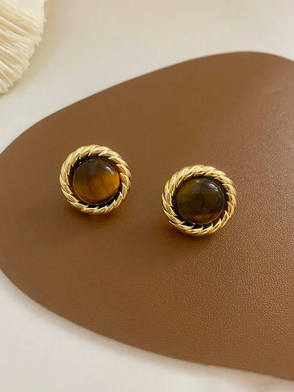 Natural Stone Twist Jewel Stud Earrings sold by Aha Selected product image thumbnail 3