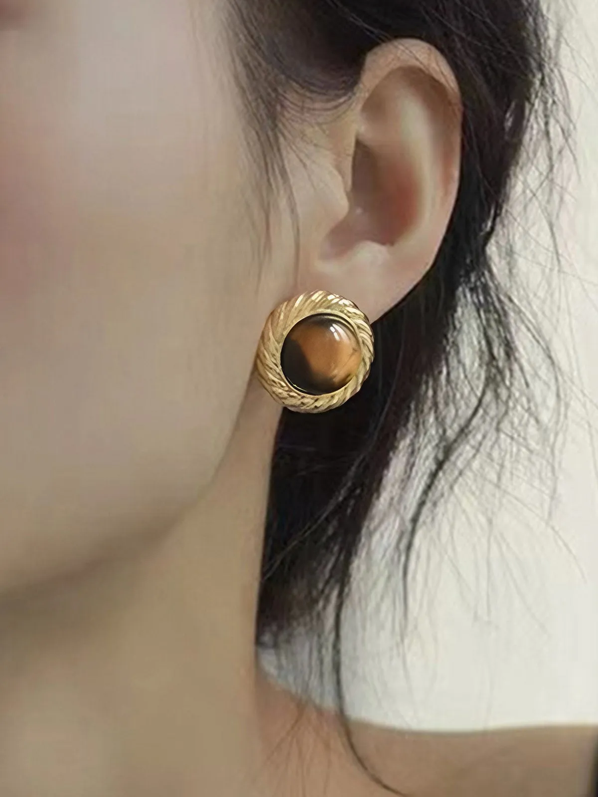 Natural Stone Twist Jewel Stud Earrings sold by Aha Selected product image thumbnail 2