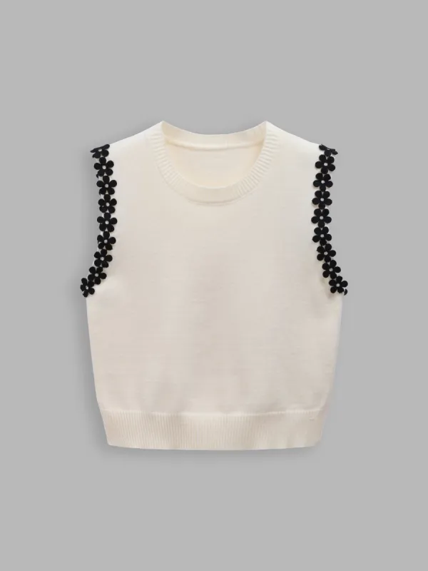 Crewneck Colorblock Floral Minimalist Knit Vest sold by Aha Selected