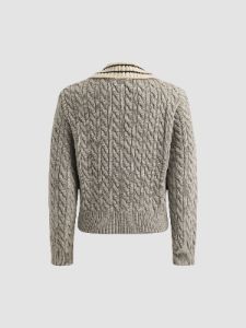 Cozy Cable-Knit Striped Collar Sweater sold by Aha Selected