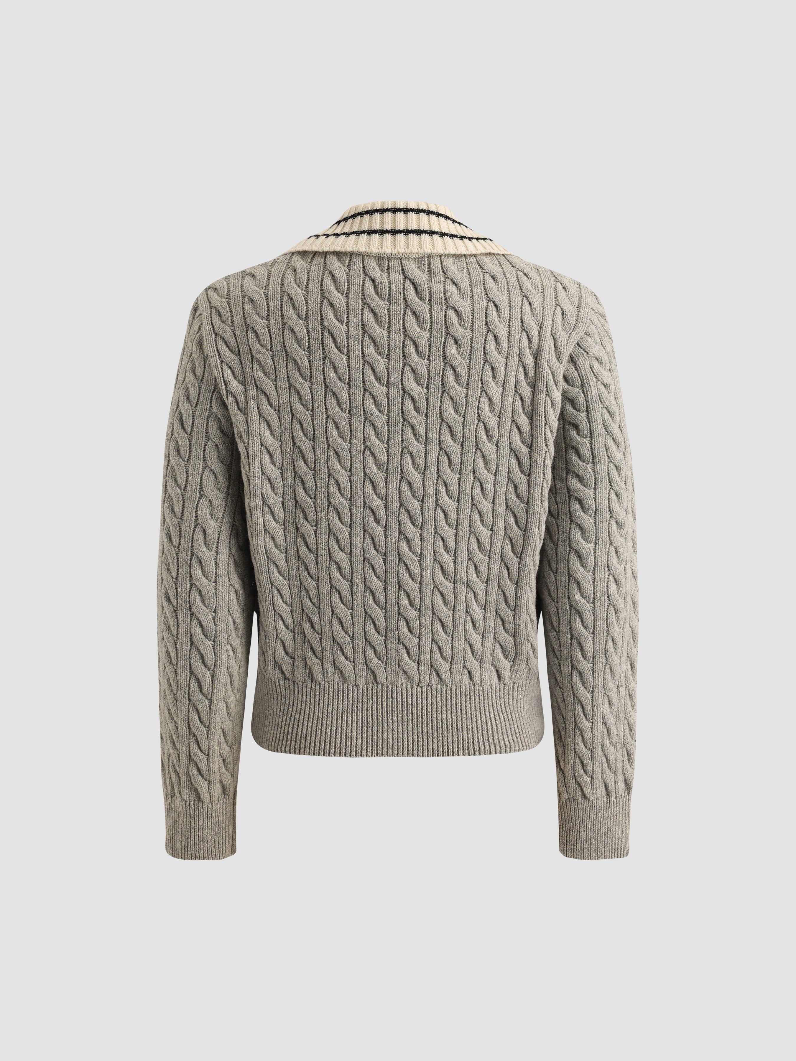 Cozy Cable-Knit Striped Collar Sweater sold by Aha Selected product image thumbnail 4