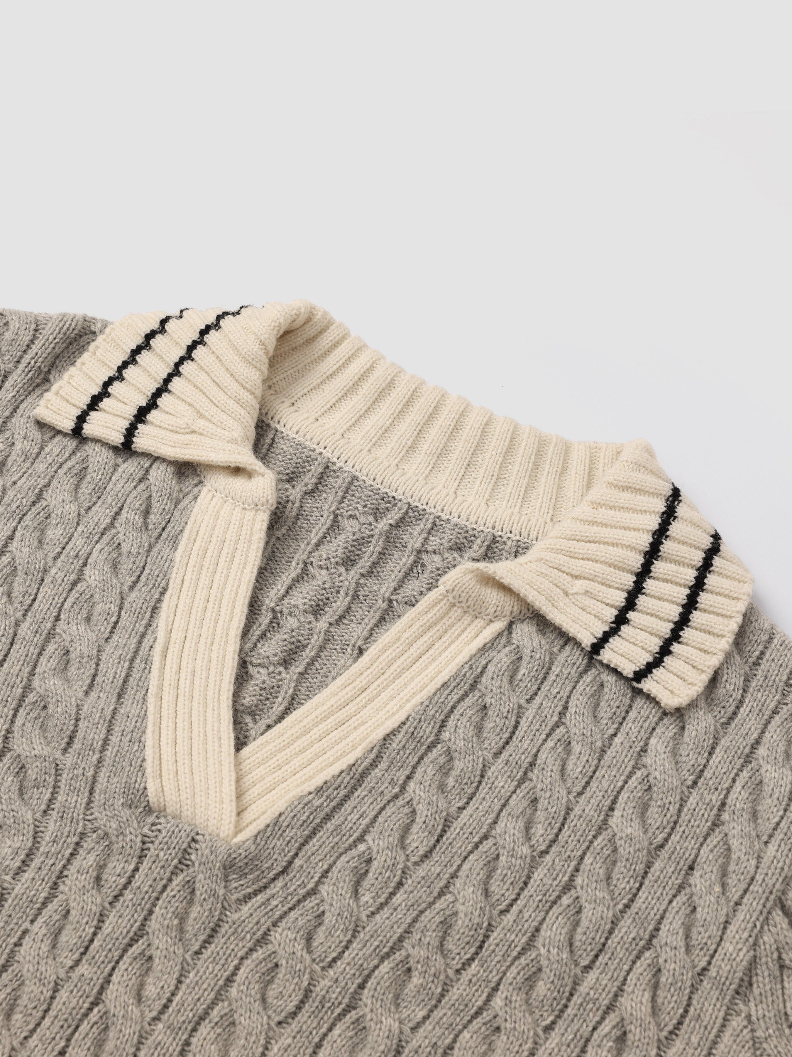 Cozy Cable-Knit Striped Collar Sweater sold by Aha Selected product image thumbnail 3