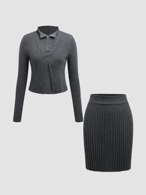 Cozy Knit Sweater Vest and Pleated Skirt 3 Piece Set sold by Aha Selected