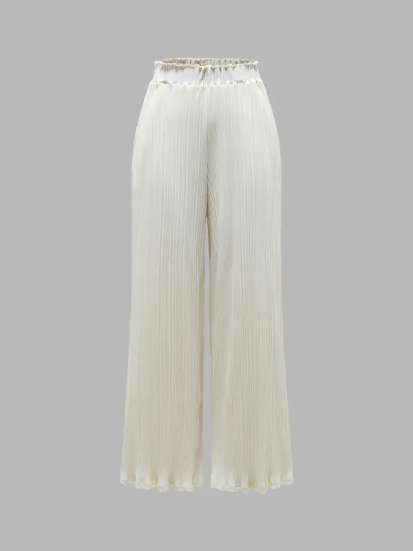 Comfy Elastic Waist Pleated Wide Leg Pants sold by Aha Selected