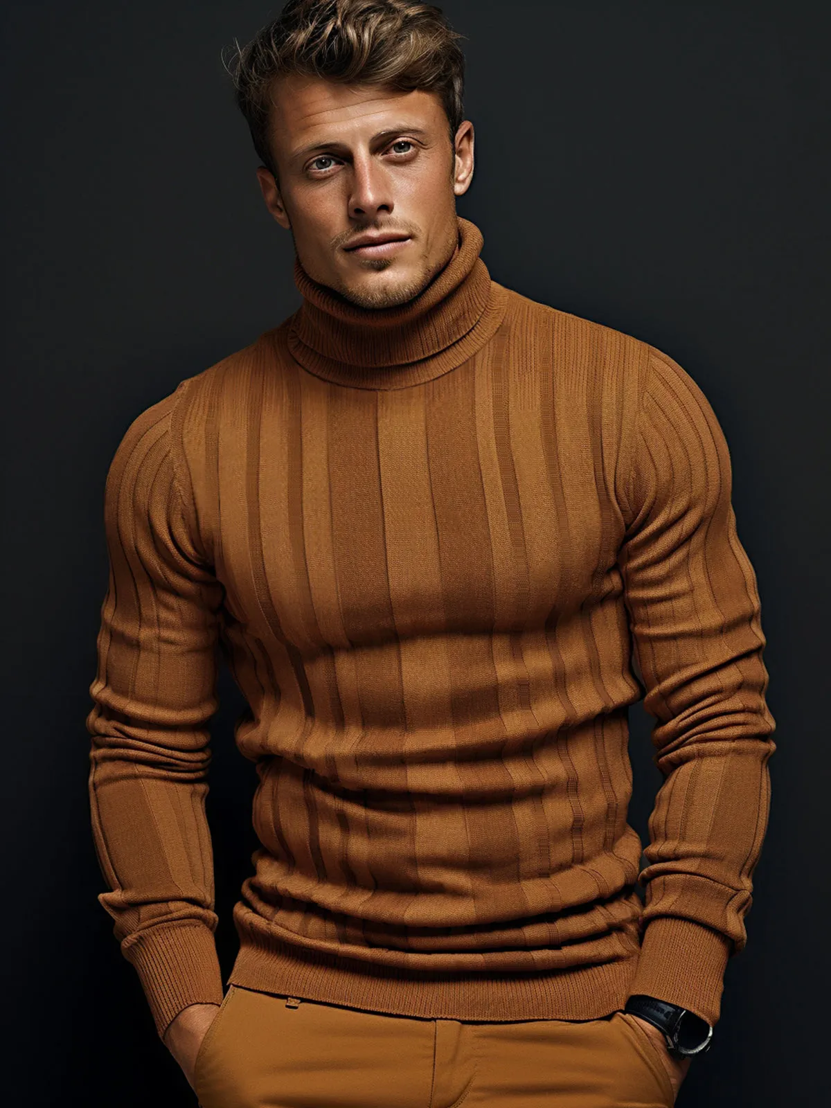 Stripe Turtleneck Sweater sold by Aha Selected