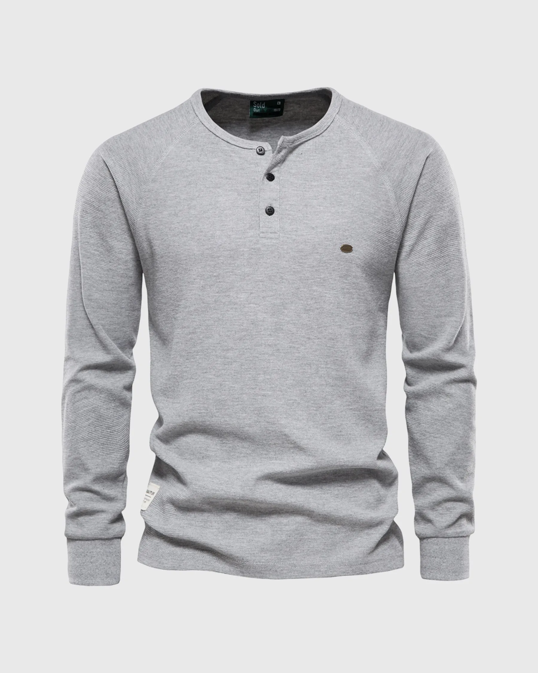 Waffle Henley Long Sleeve T-Shirt sold by Aha Selected product image thumbnail 3
