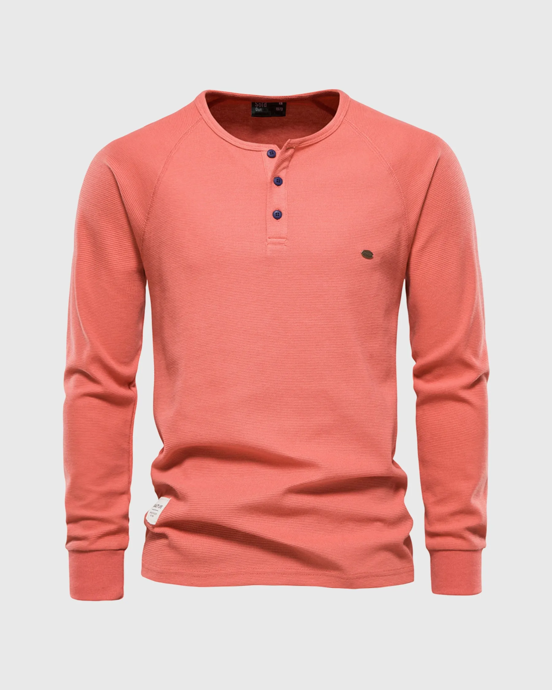 Waffle Henley Long Sleeve T-Shirt sold by Aha Selected product image thumbnail 5