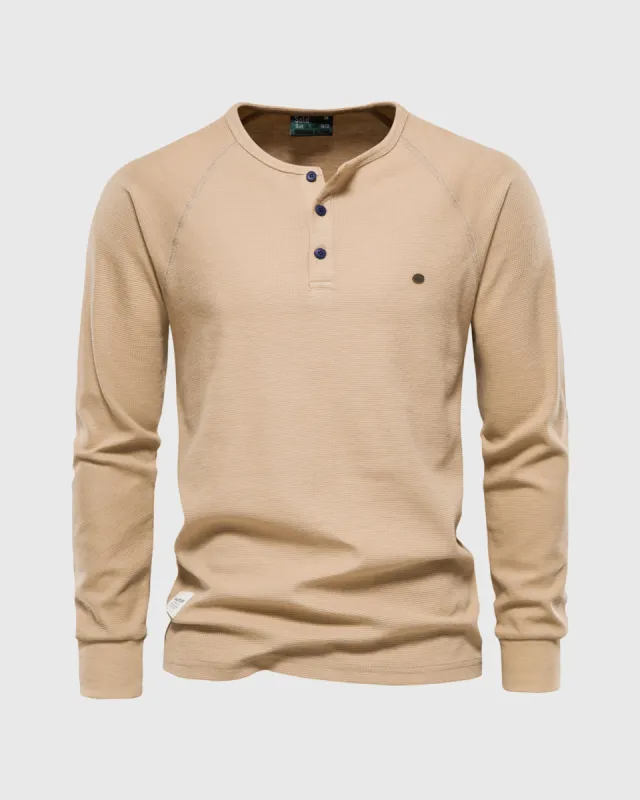 Waffle Henley Long Sleeve T-Shirt sold by Aha Selected