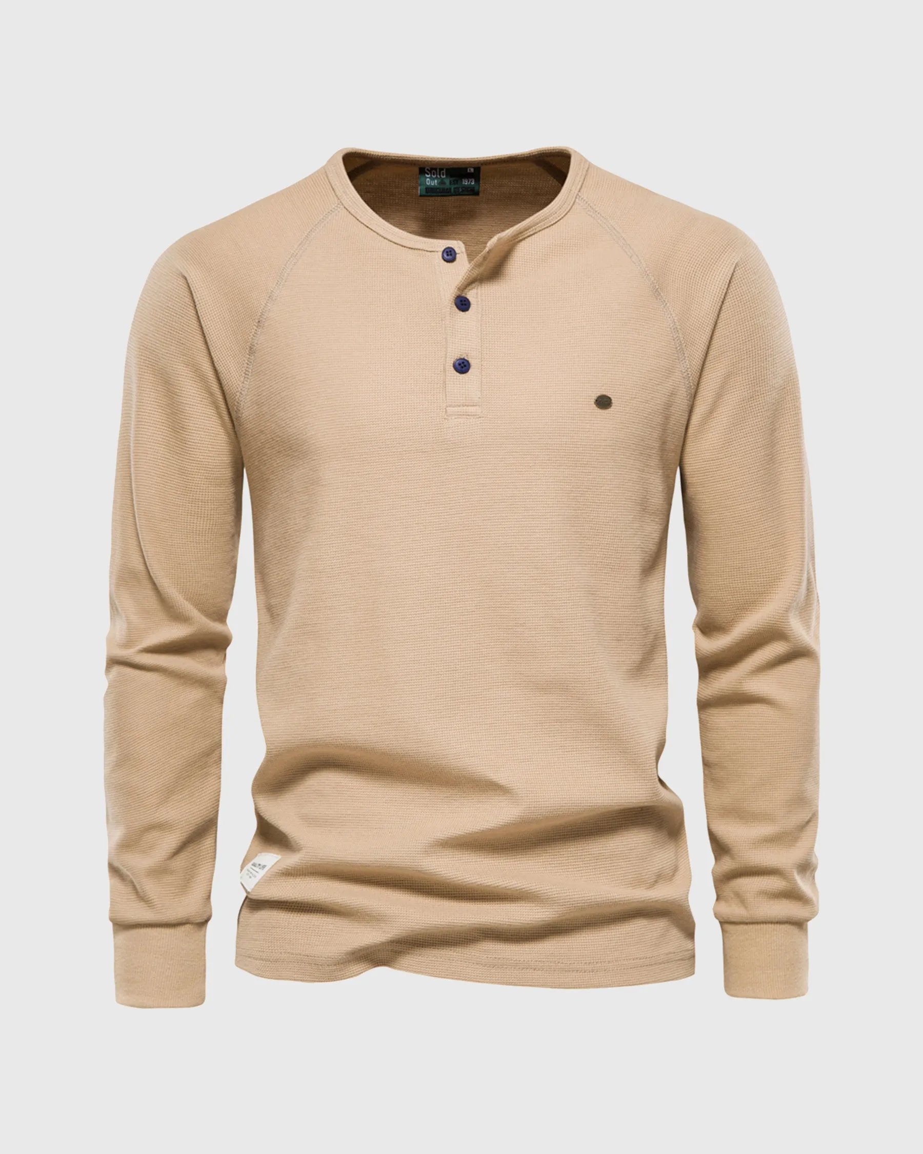 Waffle Henley Long Sleeve T-Shirt sold by Aha Selected