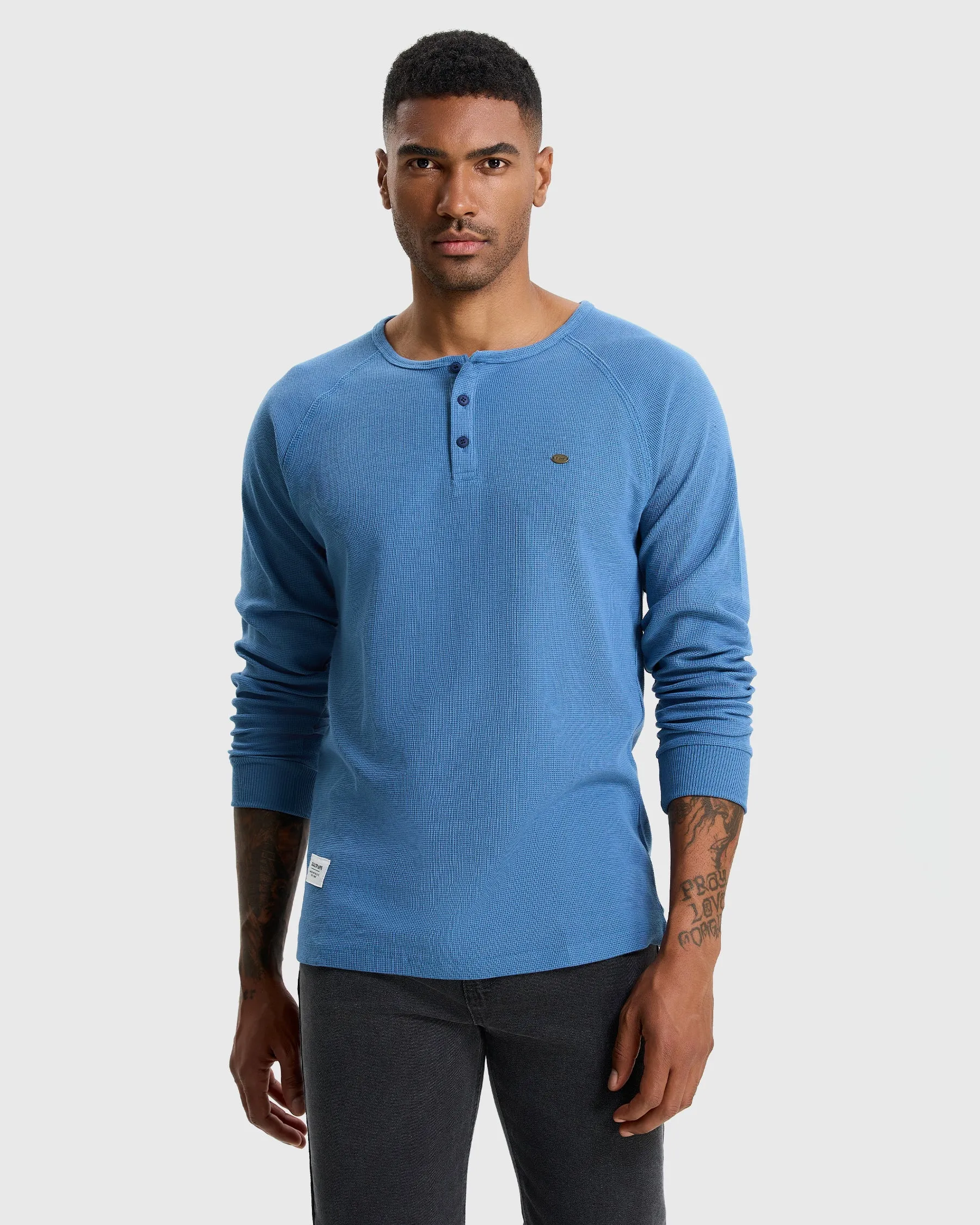 Waffle Henley Long Sleeve T-Shirt sold by Aha Selected product image thumbnail 2