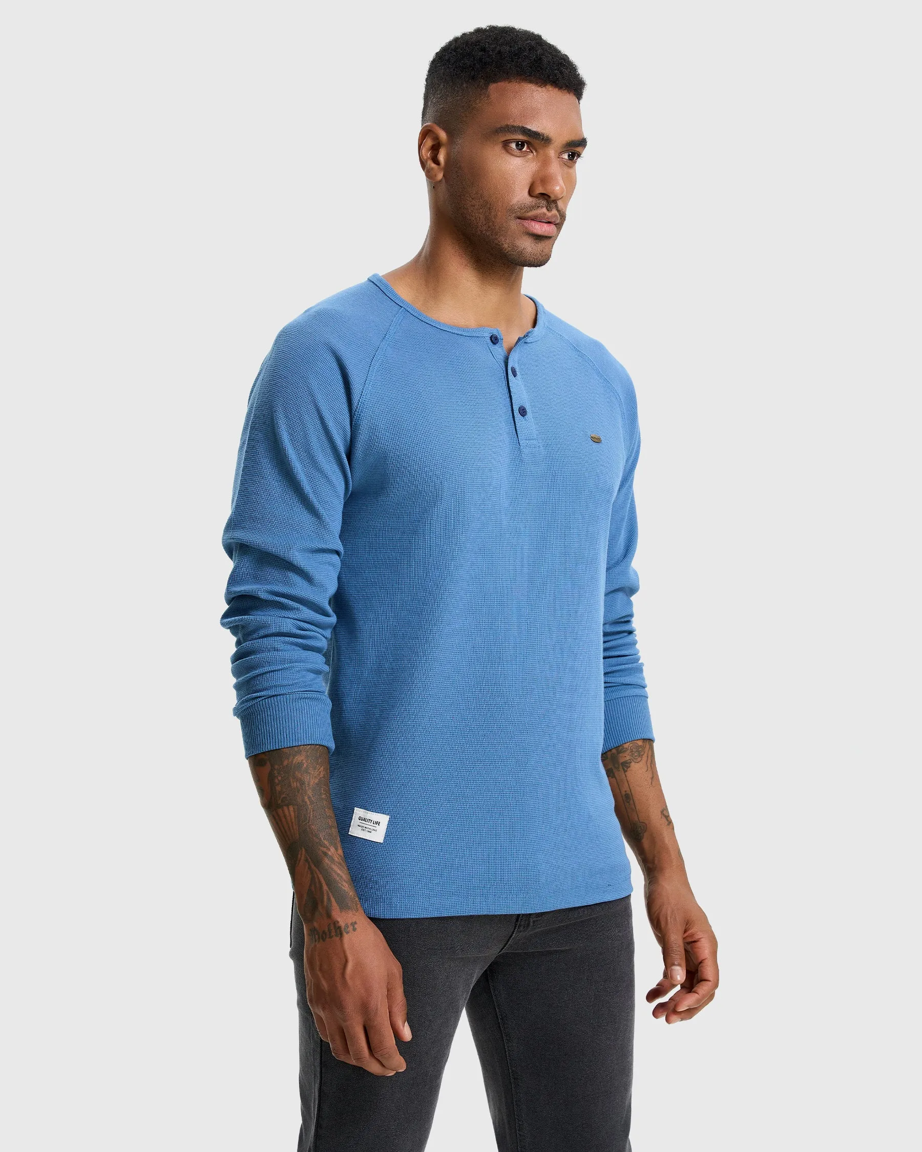 Waffle Henley Long Sleeve T-Shirt New sold by Aha Selected product image thumbnail 3
