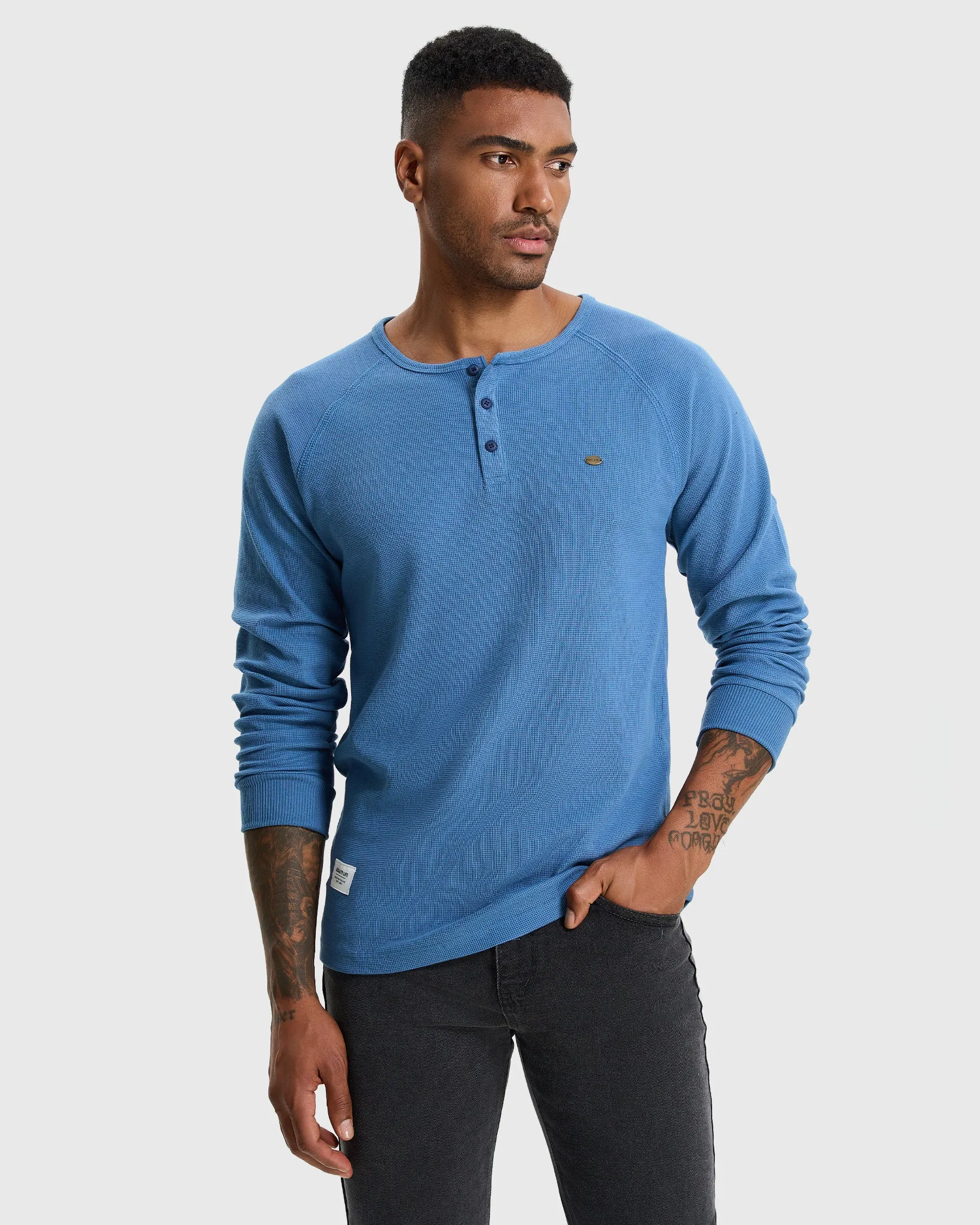 Waffle Henley Long Sleeve T-Shirt New sold by Aha Selected product image thumbnail 2