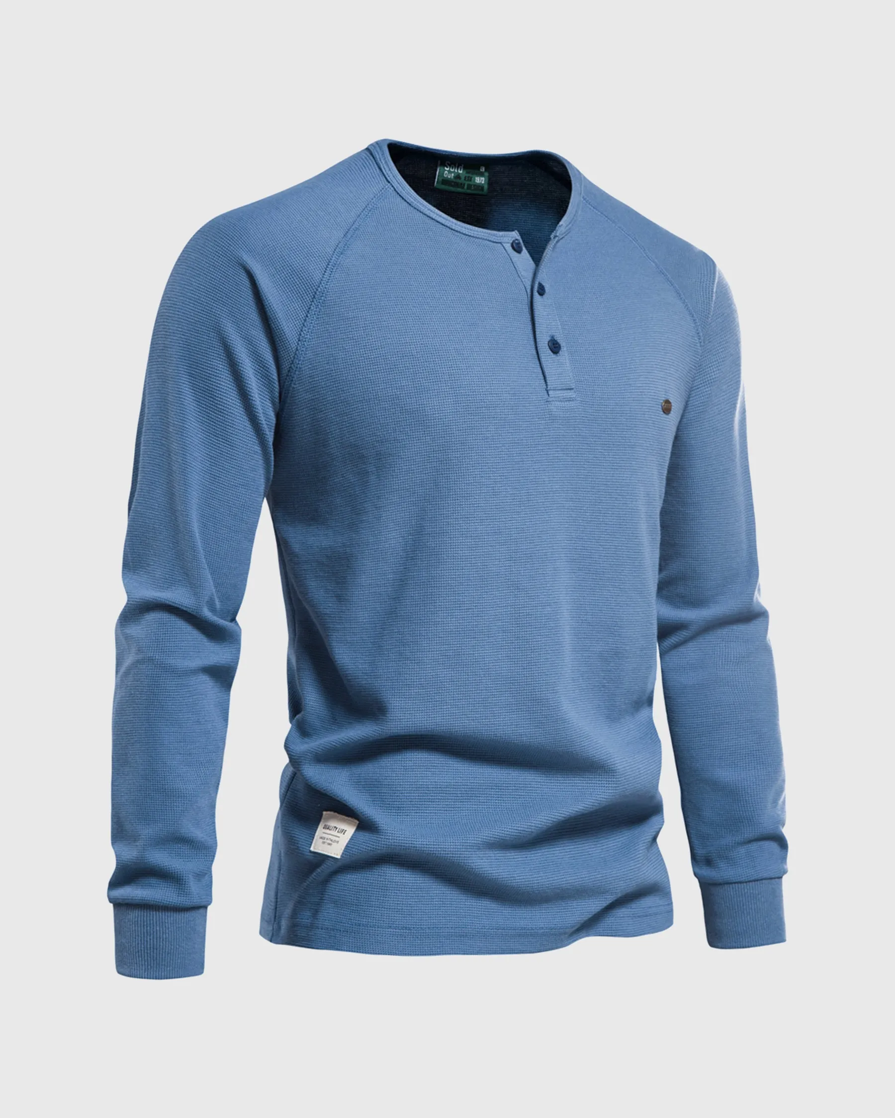 Waffle Henley Long Sleeve T-Shirt New sold by Aha Selected product image thumbnail 4