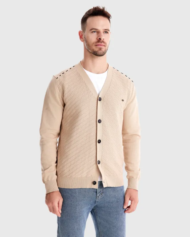 Basket Knit V Neck Cardigan sold by Aha Selected