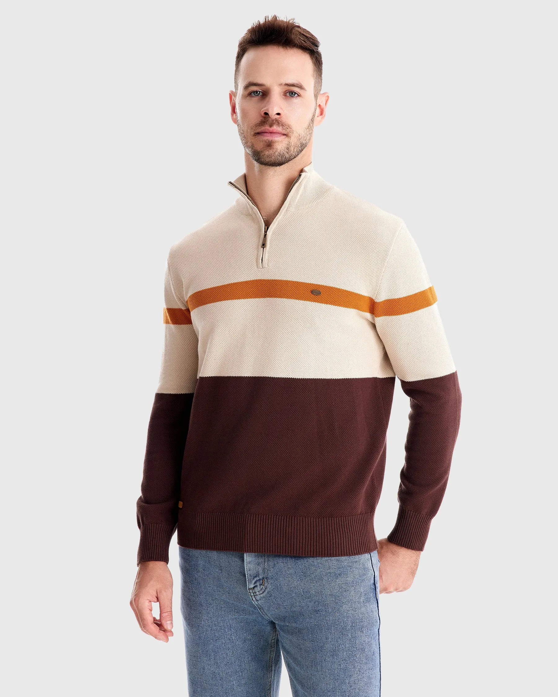 Color-Block Quarter-Zip Sweater sold by Aha Selected
