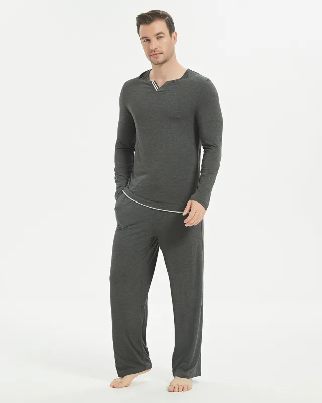Bamboo Stripe V-Neck Long Sleeve Pajama Set sold by Aha Selected