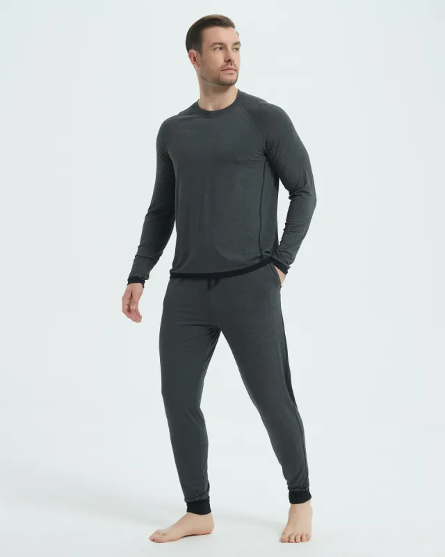 Bamboo Color Block Hem Long Sleeve Pajama Set sold by Aha Selected