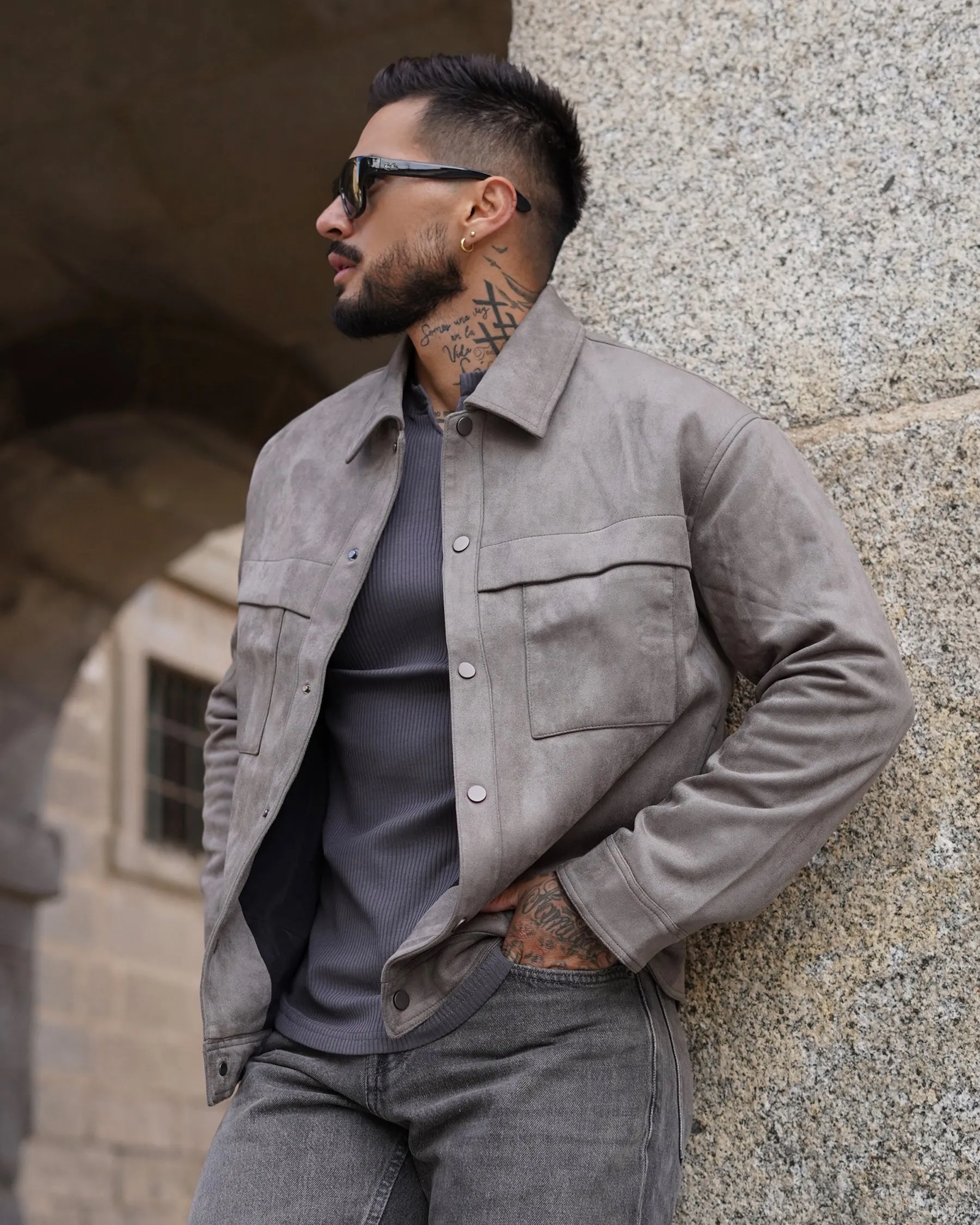 Metro Suede Utility Jacket sold by Aha Selected