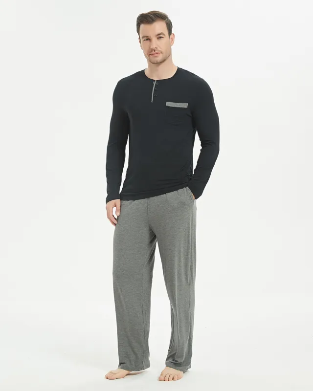 Bamboo Henley Long Sleeve Pajama Set((Final Sale–No Return or Exchange)) sold by Aha Selected