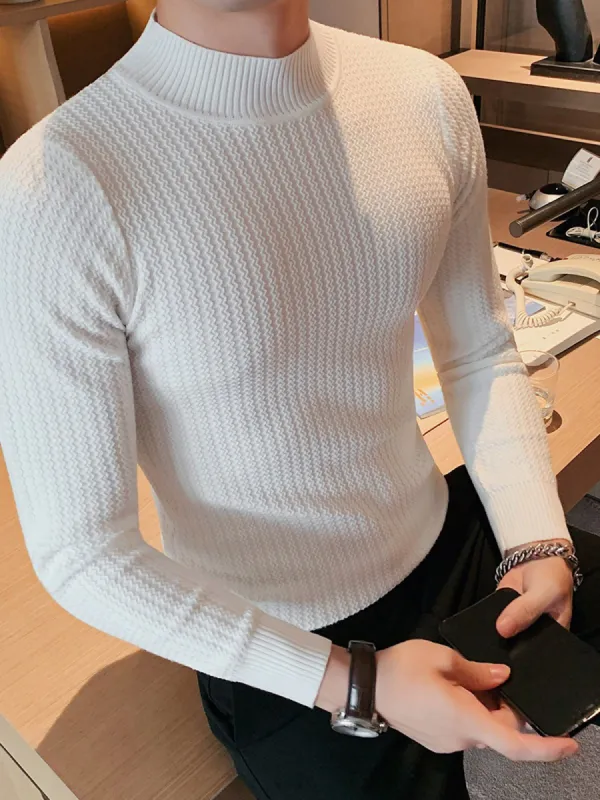 Mock-Neck Texture Baselayer Sweater sold by Aha Selected