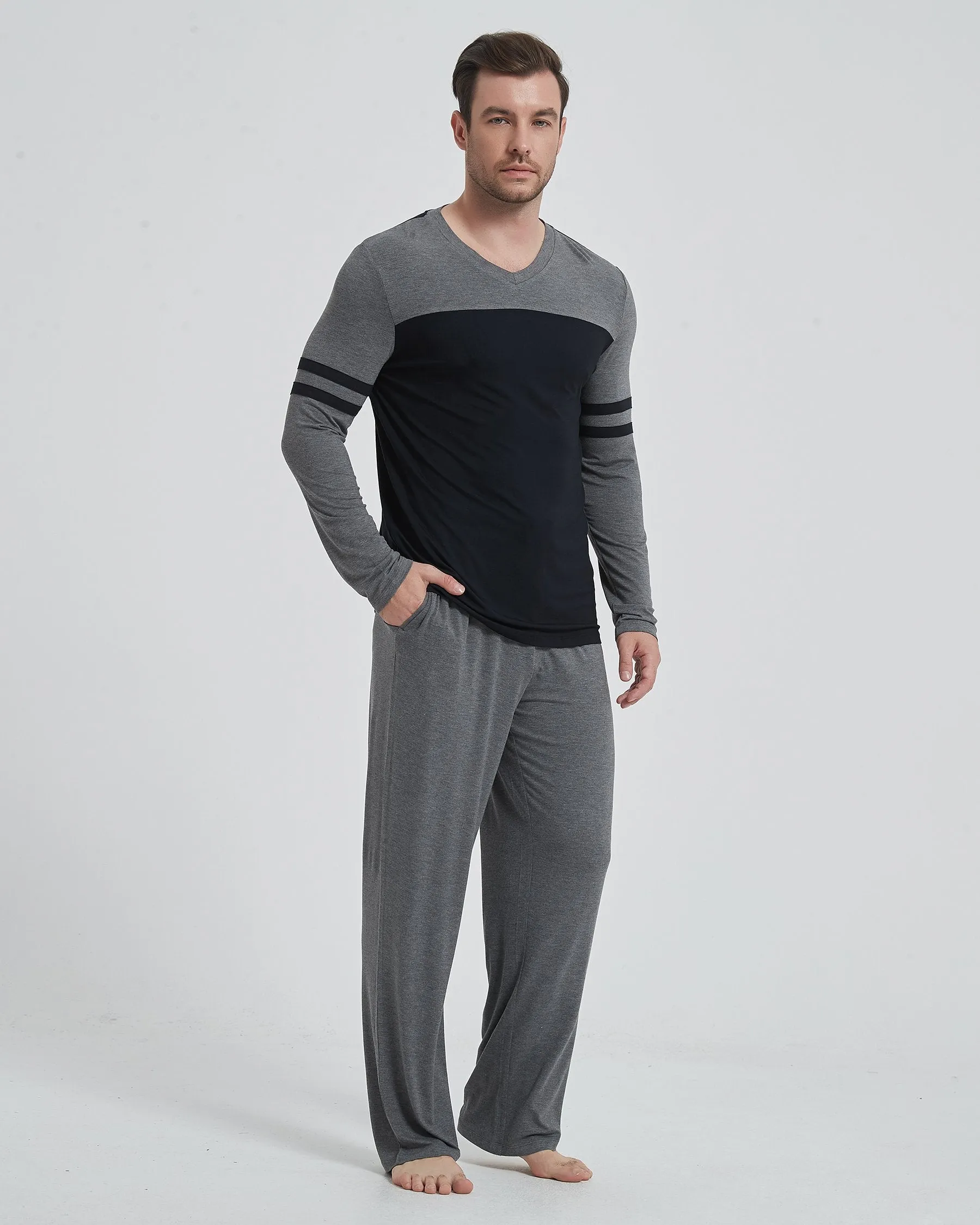 Bamboo Stripe Color Block Long Sleeve Pajama Set New sold by Aha Selected product image thumbnail 4