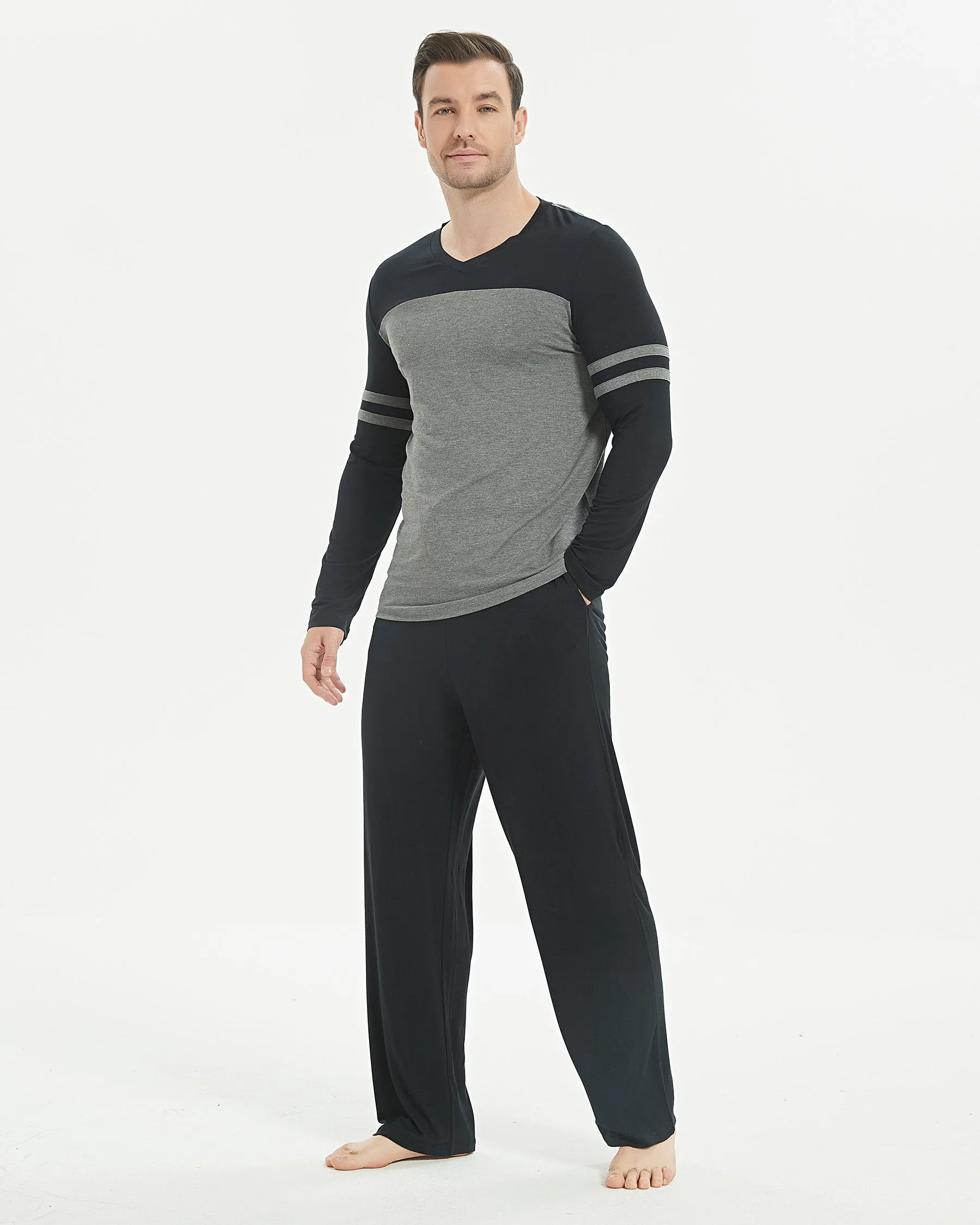 Bamboo Stripe Color Block Long Sleeve Pajama Set New sold by Aha Selected