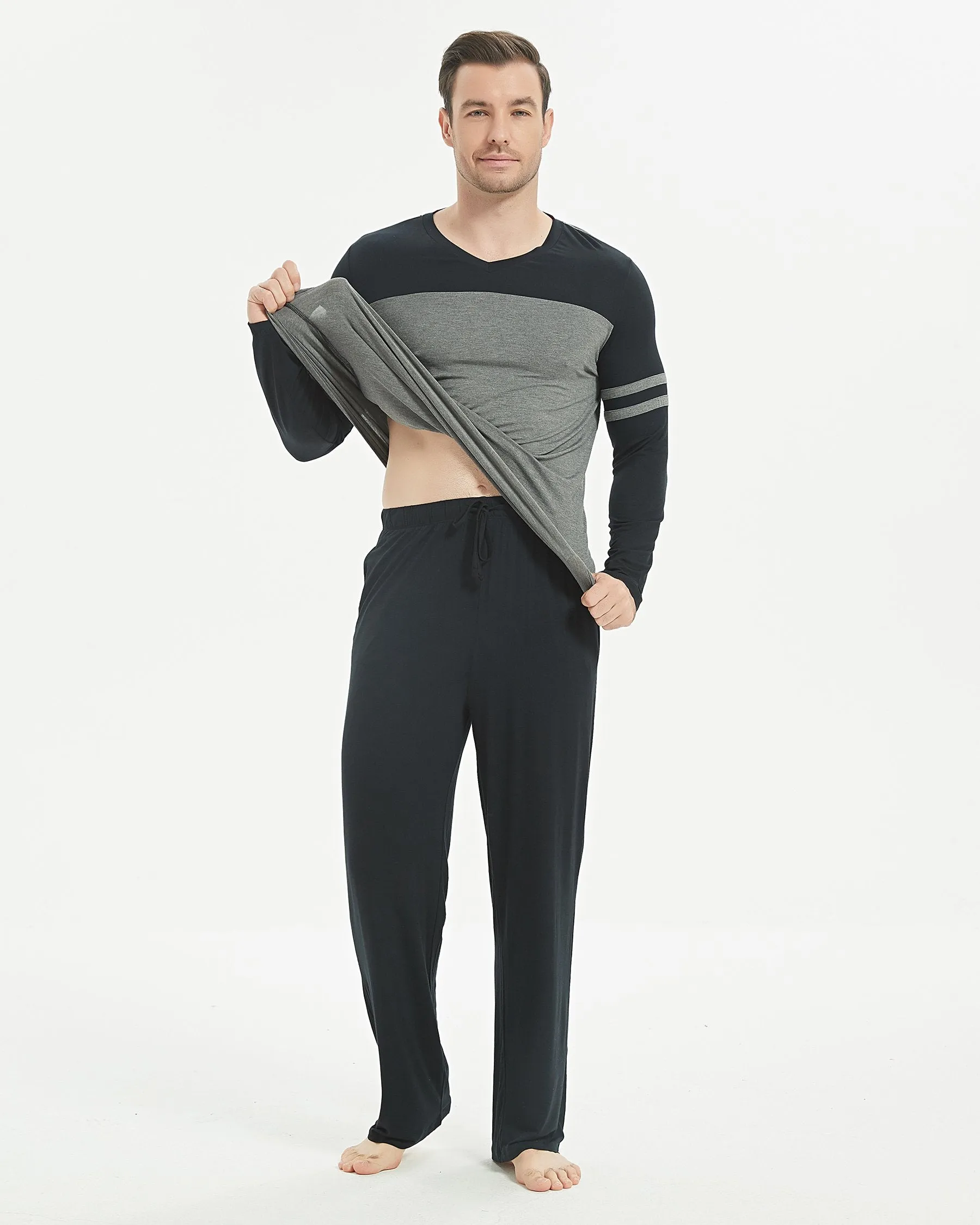 Bamboo Stripe Color Block Long Sleeve Pajama Set New sold by Aha Selected product image thumbnail 3