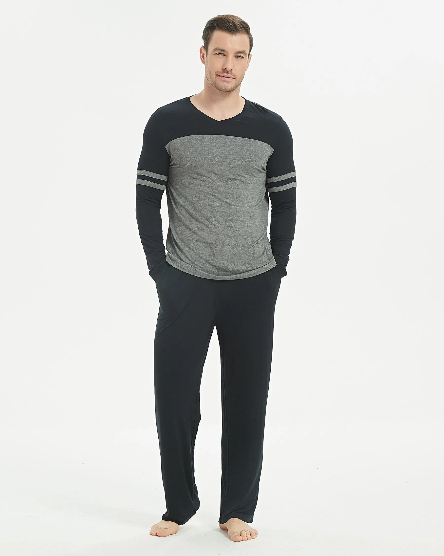 Bamboo Stripe Color Block Long Sleeve Pajama Set New sold by Aha Selected product image thumbnail 2