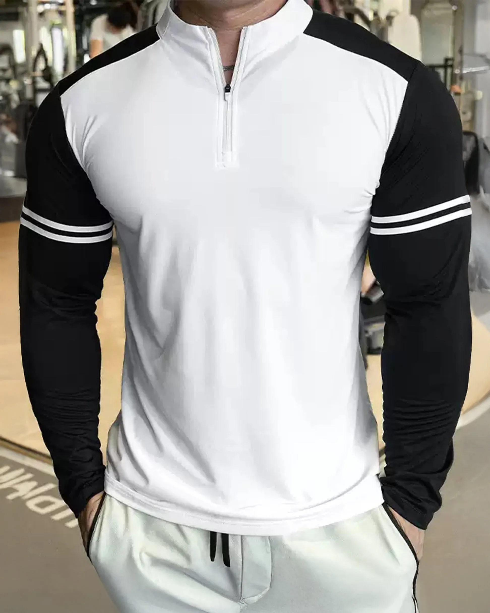 Staycool Two-Tone Stripe Quarter Zip Long Sleeve Shirt sold by Aha Selected product image thumbnail 4