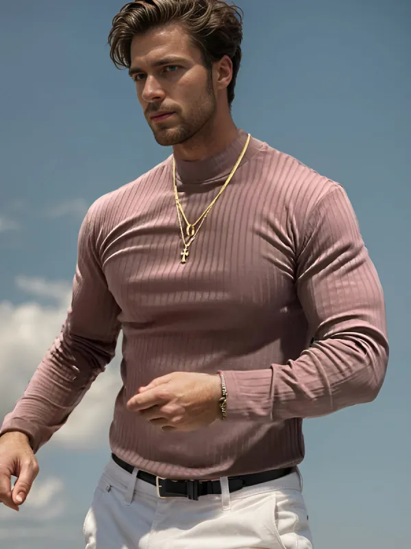 Stretch Rib Jersey Mockneck Long Sleeves Shirt sold by Aha Selected