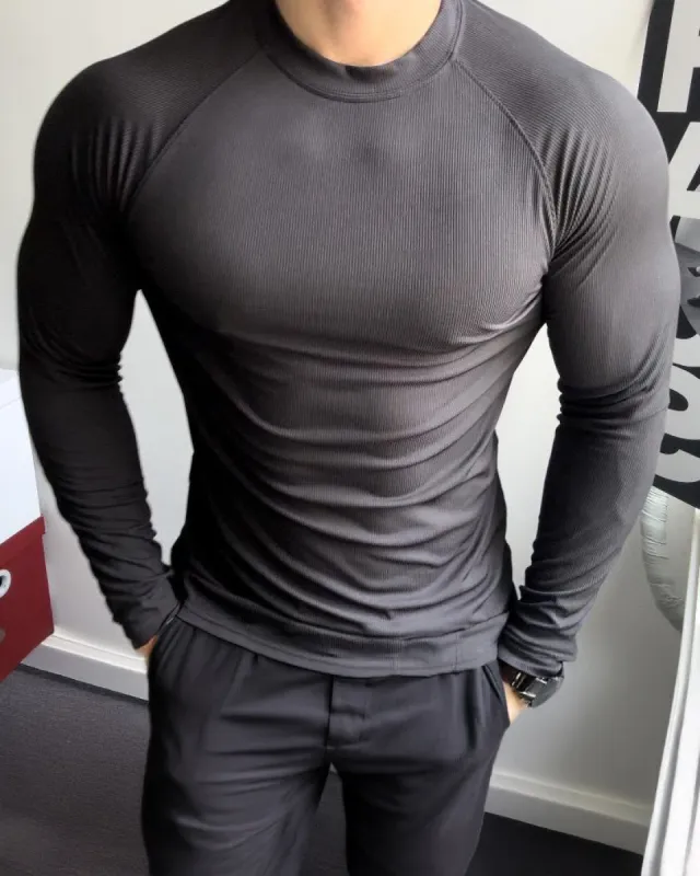 Ribbed Shoulder Cut Crew Neck Long Sleeve sold by Aha Selected