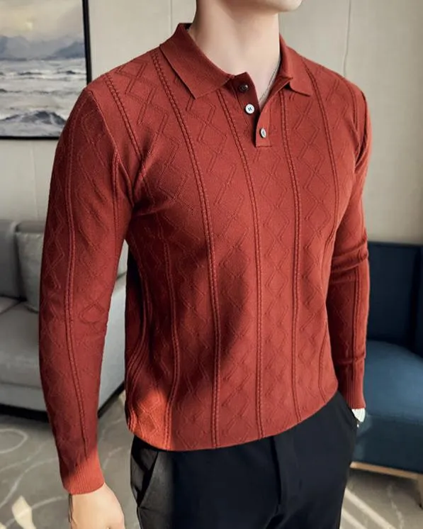 Diamond Knit Pattern Button Up Polo Sweater sold by Aha Selected product image thumbnail 2