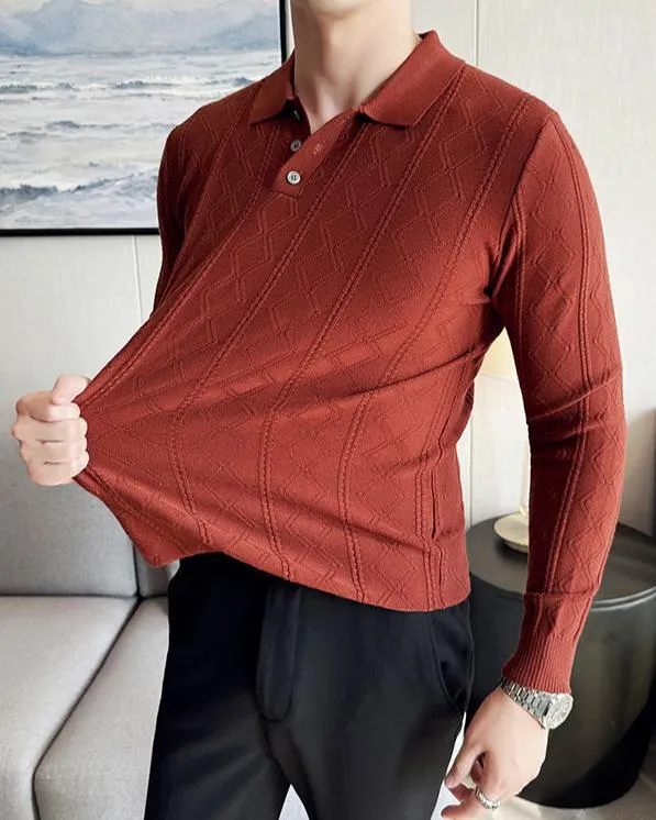 Diamond Knit Pattern Button Up Polo Sweater sold by Aha Selected product image thumbnail 4