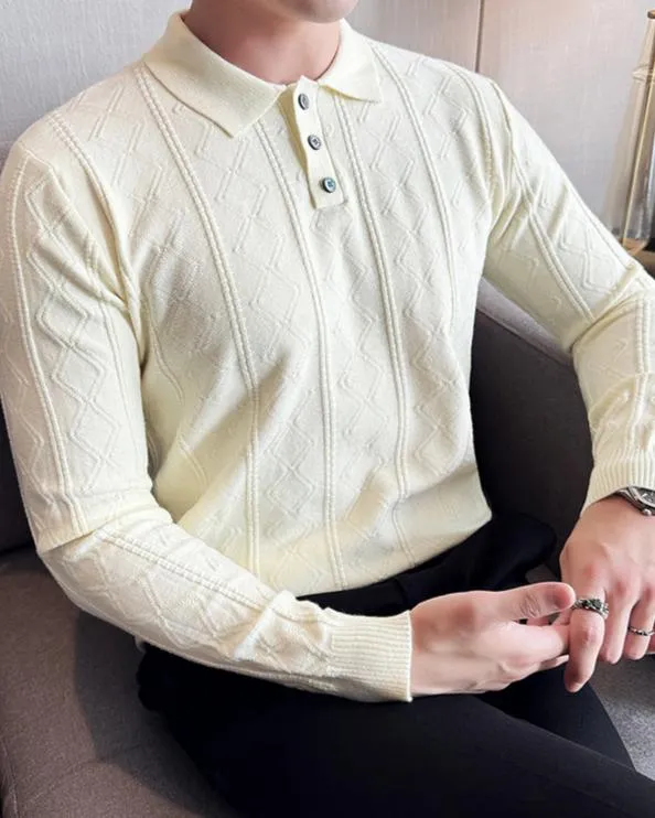 Diamond Knit Pattern Button Up Polo Sweater sold by Aha Selected product image thumbnail 5