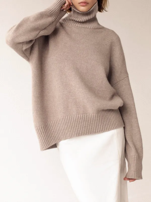 Turtle-Neck Solid Loose Sweater sold by Aha Selected