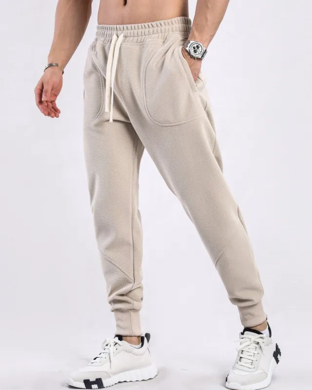 Waffle Pattern Paneled Straight Leg Sweatpants sold by Aha Selected