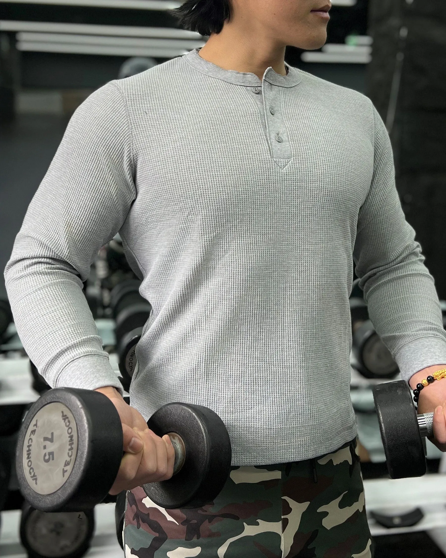 Waffle Knit Textured Henley Collar Long Sleeve sold by Aha Selected product image thumbnail 3