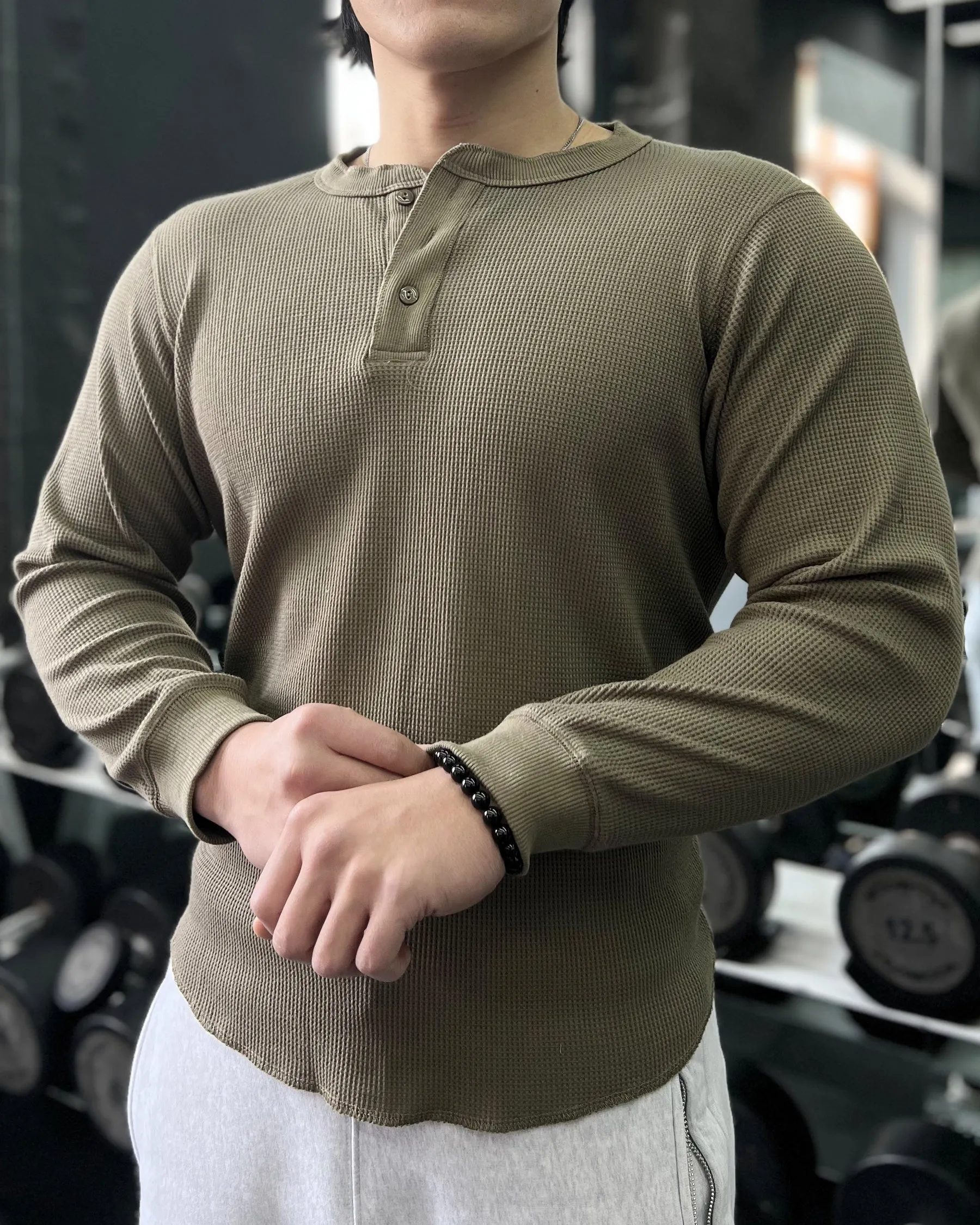 Waffle Knit Textured Henley Collar Long Sleeve sold by Aha Selected product image thumbnail 4