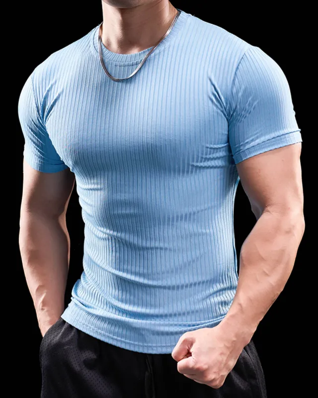 High Stretch Ribbed Stripe Crew Neck Tee sold by Aha Selected