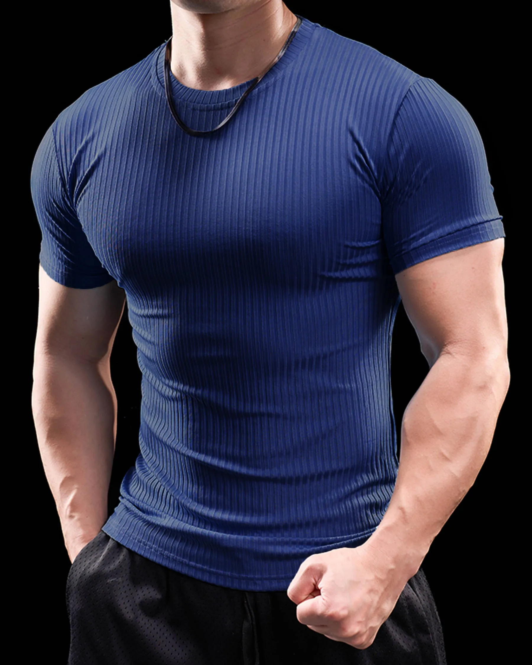 High Stretch Ribbed Stripe Crew Neck Tee New sold by Aha Selected