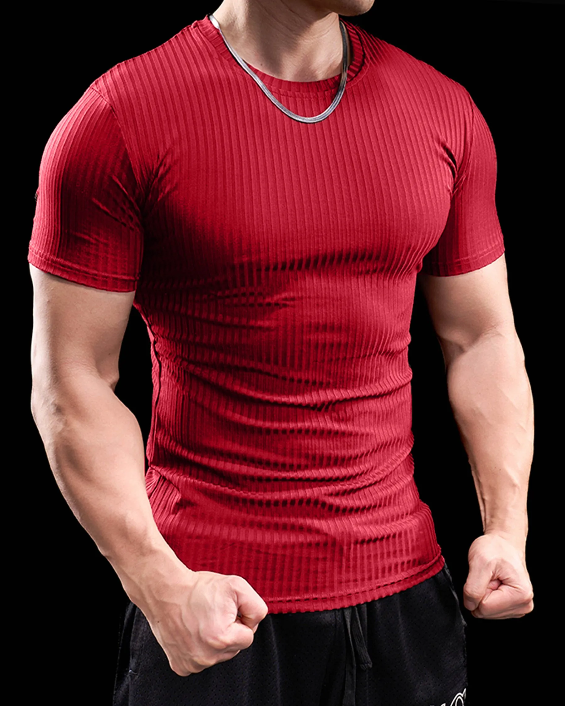 High Stretch Ribbed Stripe Crew Neck Tee New sold by Aha Selected product image thumbnail 3