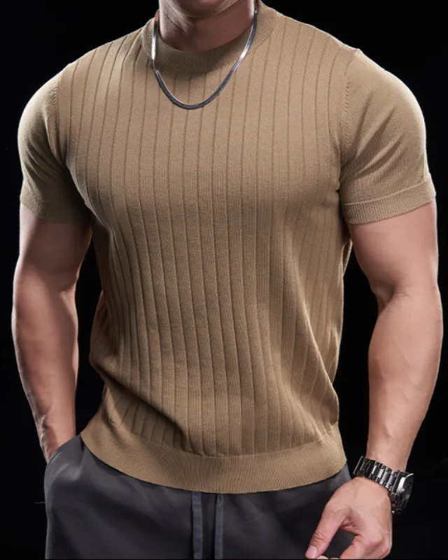 Ribbed Crew Neck Knit T Shirt sold by Aha Selected