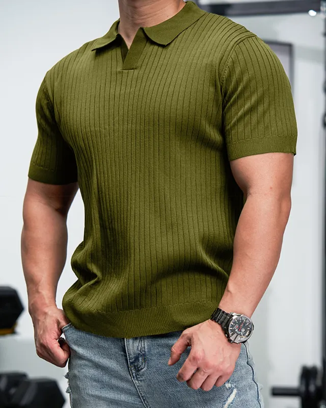 Ribbed Seagull Collar Polo sold by Aha Selected